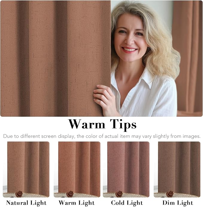 H.VERSAILTEX Linen Blackout Curtains Durable Thick Textured Linen Look 100% Blackout Patio Door Curtain Anti Rust Grommet Extra Wide Sliding Door Curtain Panel, W100 x L96 inch, Washed Spice
