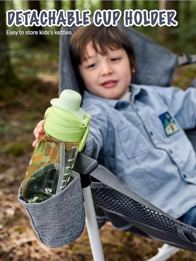 EVER ADVANCED Kids Hammock Chair Foldable, Kids Camping Chair with Stand Portable, Hammock Swing Chair with Cup Holder, Child Camping Gear Carry Bag for Traveling Outdoor Patio Supports 125LBS Grey