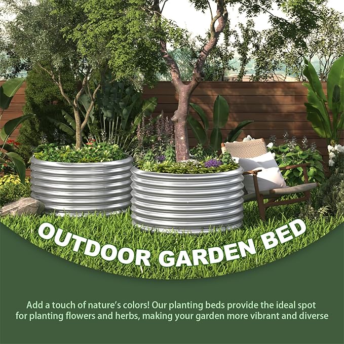 4 Pack Tall 2x2x1.5ft Round Galvanized Raised Garden Bed Outdoor, Metal Garden Bed for Vegetables, Above Ground Garden Box for Flower, Steel Raised Beds for Gardening