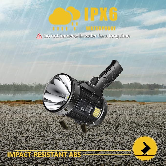 Spotlight 1000000 Lumens, 6 Modes Led Rechargeable Spotlight Flashlight As Seen on TV with Tripod, 3 Color Filters, Super Bright Solar Spot Lights Outdoor Handheld for Hunting, Boating, Large
