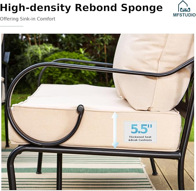 MFSTUDIO 7 Seats Metal Patio Furniture Sets, 6 Pieces Outdoor Sectional Sofa Conversation Set with 2 x Swivel Chairs, 2 x Fixed Chairs, 1 x 3-seat Sofa and 1 x 45 inches Rectangular Fire Pit Table