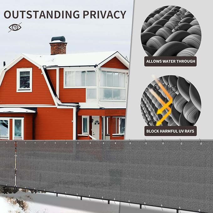 LOVE STORY Custom Size 3.3'x10' Dark Grey Balcony Privacy Screen,UV Block Privacy Fence Screen,90% Shield for Outdoor Pool Garden Apartment Railing