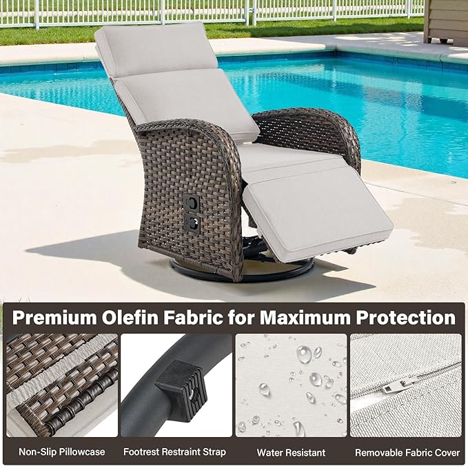 Belord Dual-Adjust Outdoor Swivel Recliner Chair – Reclining Patio Chair with Adjustable Backrest and Footrest, All-Weather Wicker Chaise Lounge Chair Outdoor for Pool Deck Brown (Upgraded 2.0)
