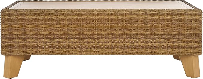 SAFAVIEH Couture Collection Margarita Natural Brown Faux Wicker Rectangle Indoor/Outdoor Coffee Table (Fully Assembled)