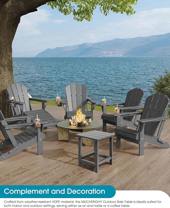 MUCHENGHY Adirondack Outdoor Side Table, 14.7" Patio Side Table Weather Resistant, HDPE Outdoor End Tables for Patio, Gray