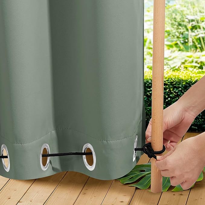 NICETOWN 2 Panels Weighted Outdoor Curtains for Patio Waterproof, Thermal Insulated Grommet & Back Tab on Top & Bottom Windproof Sun Blocking Drapes for Gazebo with Fixed Rope, Sage Green, W66 x L84