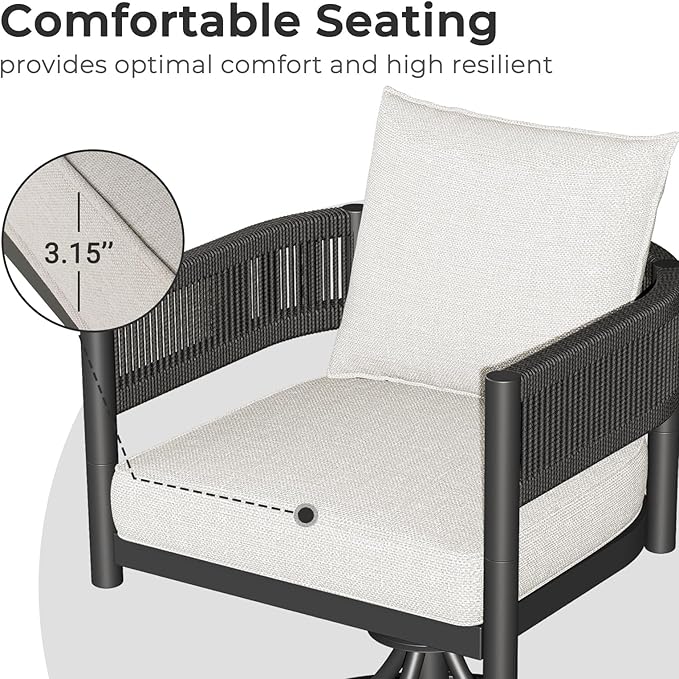 Grand patio 5-Piece Outdoor Dining Set for 4 with 1 Rectangle Expandable Table for 4-6 Person, Metal Woven Wicker Swivel Patio Chairs with Thickened Cushions for Yard, Poolside (Black)