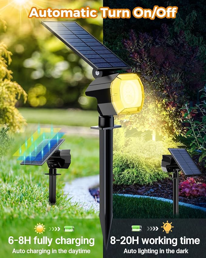 btfarm 4 Pack Solar Spot Lights Outdoor Waterproof IP65-1000LM 52 LED Solar Spotlights Uplights with 3 Modes & 180° Adjustable Panel, Landscape Lighting Outside for Yard Pathway Trees (Warm White)