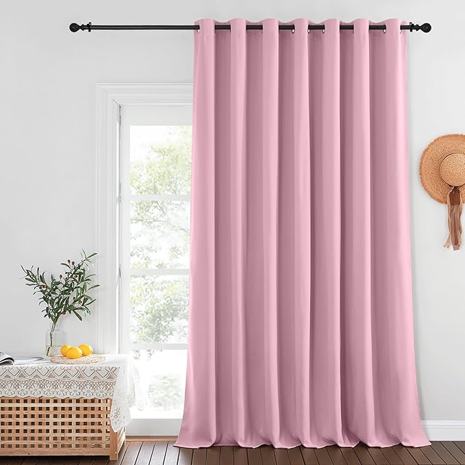 NICETOWN Patio Door Curtain Sound Blocking, Bedroom Privacy Room Divider Curtain, Thermal Insulated Blackout Closet Sliding Door Shade (1 Panel, 100" Wide x 120" Long, Rouge Pink)