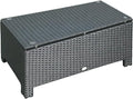 Outsunny Patio Furniture, Wicker Coffee Table, Hand-Woven PE Rattan Side Table with a Tempered Glass Top, 33.5" x 19.75", Black