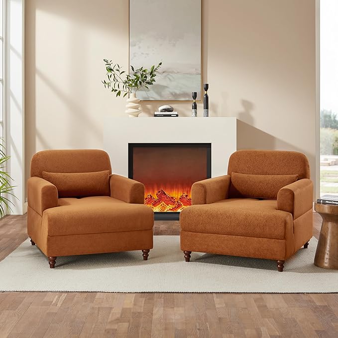 Oversized Chaise Lounge Chair Set of 2, Cloud Fluffy Chaise Sofa Recliner with Adjustable Backrest, Comfy Upholstered Sleeper Couch Bed, Modern Deep Seat Reading Armchair for Living Room, Bedroom