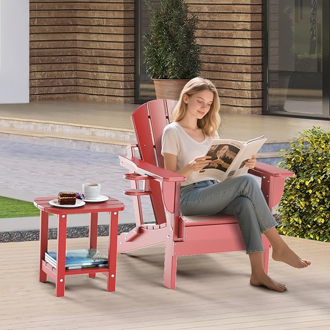 nalone Adirondack Side Table 16.5" Outdoor Side Table HDPE Plastic Double Adirondack End Table Small Table for Patio (Red)