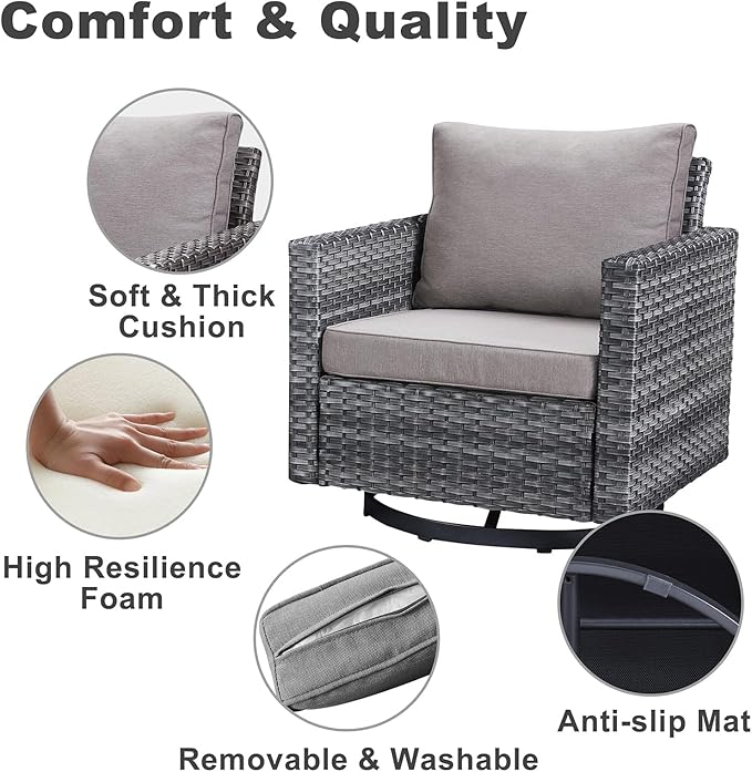 Belord Patio Conversation Set with Swivel Glider Chairs - 9 Piece Outdoor Sectional Furniture Set with Storage Box and Metal Top Table Gray Wicker/Gray Cushions