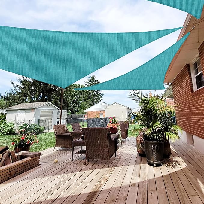 Patio Paradise 14' x 14' x 14' Sun Shade Sail Triangle Canopy Shade Cloth Fabric Sunlight Block Patio Pergola Cover HDPE Deck Awning for Outdoor Backyard Roof Shading, Turquoise