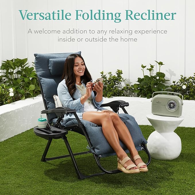 Best Choice Products Oversized Zero Gravity Chair, Folding Outdoor Patio Recliner, XL Anti Gravity Lounger w/Removable Cushion, Cup Holder, Side Tray, 350lb Capacity - Lavender