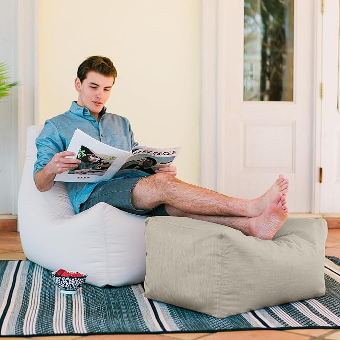Jaxx Leon Outdoor Bean Bag Ottoman, Navy Striped