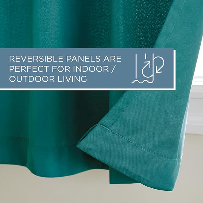 TOWN & COUNTRY BASICS Cabana Solid Heavyweight Indoor Outdoor Curtains, Light Filtering Opacity with Grommet Top, Water Repellent, 2-Pack Set, 54"x108", Dark Teal