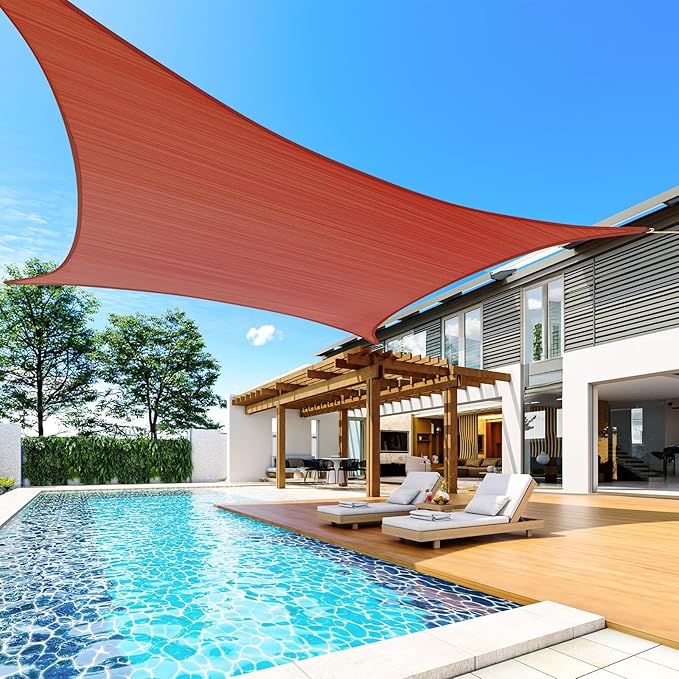 Quictent 20x16ft 185G HDPE Rectangle Sun Shade Sail Canopy 98% UV Block Outdoor Patio Garden with Hardware Kit (Terracotta)