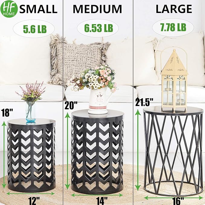 HFHOME Multifunctional Nesting Round Metal Coffee End Tables, Set of 3 Modern Furniture Nightstands Decor Side Tables Plant Stand for Home Office Indoor Garden Outdoor- Pure Black