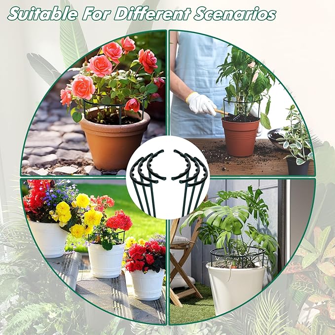 Mwellewm 10 Pack Plant Support Plant Stakes Metal Half Round Search Support Ring Small Plastic Cage Holder Short Stem Flower Pot Climbing Trellis for House Flower Vegetable Indoor Leafy(5.7 x 5.9nch)