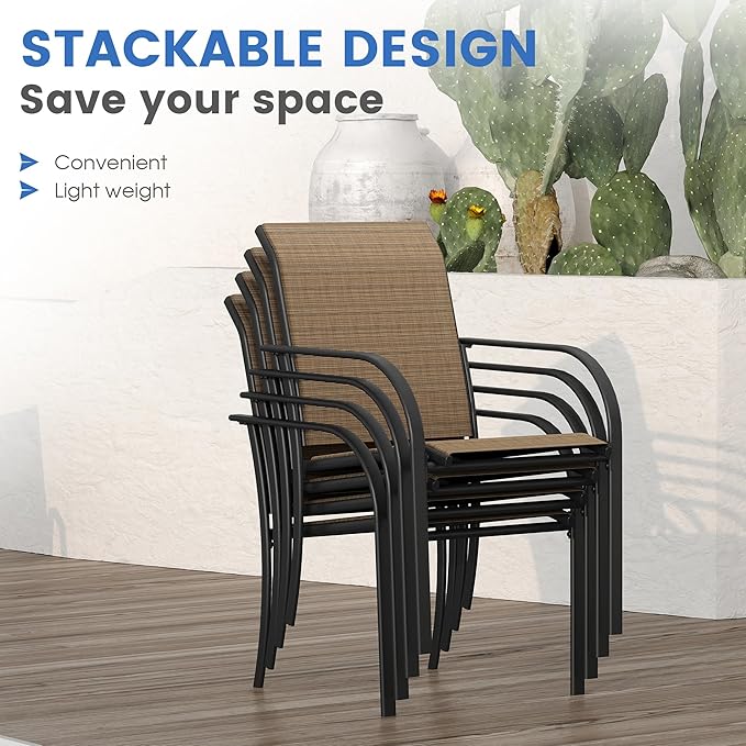 VICLLAX Outdoor Dining Set for 4, 5 Pieces Patio Dining Furniture Set with Umbrella Hole- 40.2" Patio Table and Chairs for Balcony, Garden and Deck, Walnut Tabletop