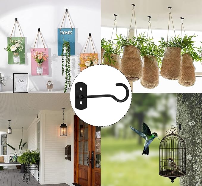 20Pack Plant Hooks Bulk 6in Metal Plant Hook Shepherds Hook Decorative Wall Plant Hanger for Hanging Lanterns, Bird Feeder, Flower Basket, Home Decor Indoor & Outdoor Black