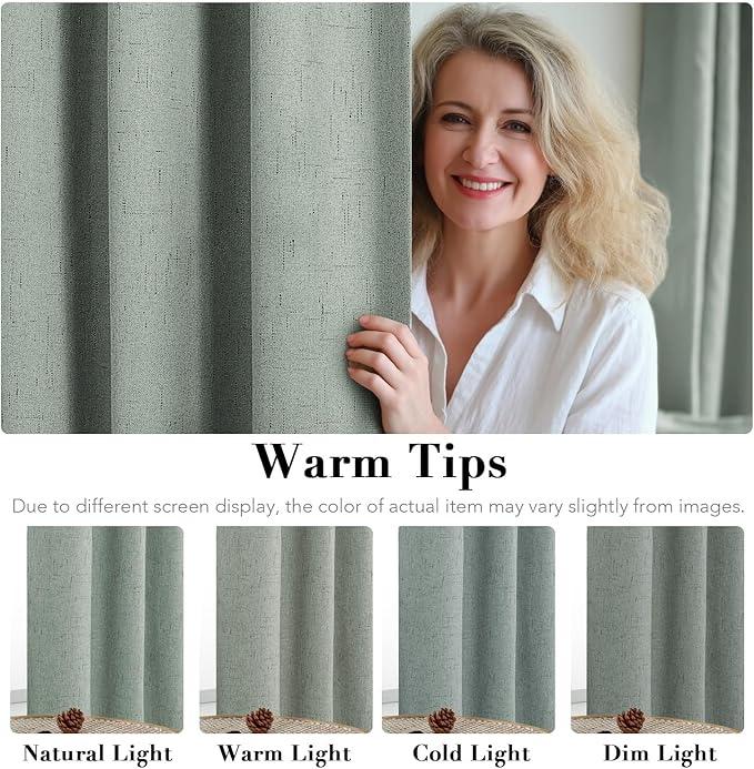 H.VERSAILTEX 100% Blackout Curtains for Bedroom Thermal Insulated Linen Textured Curtains Heat and Full Light Blocking Drapes Living Room Curtains 2 Panel Sets, Green Bay, 52x54 Inch