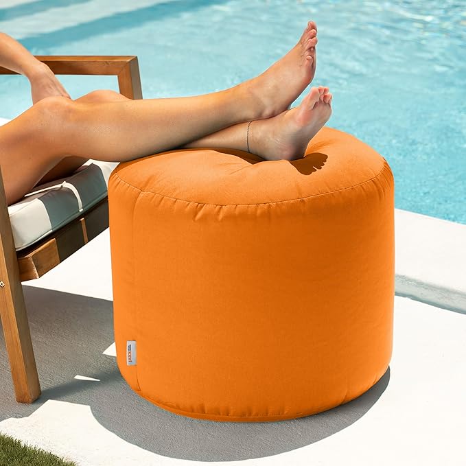 Jaxx Spring Outdoor Ottoman/Side Table, Premium Sunbrella, Tangerine