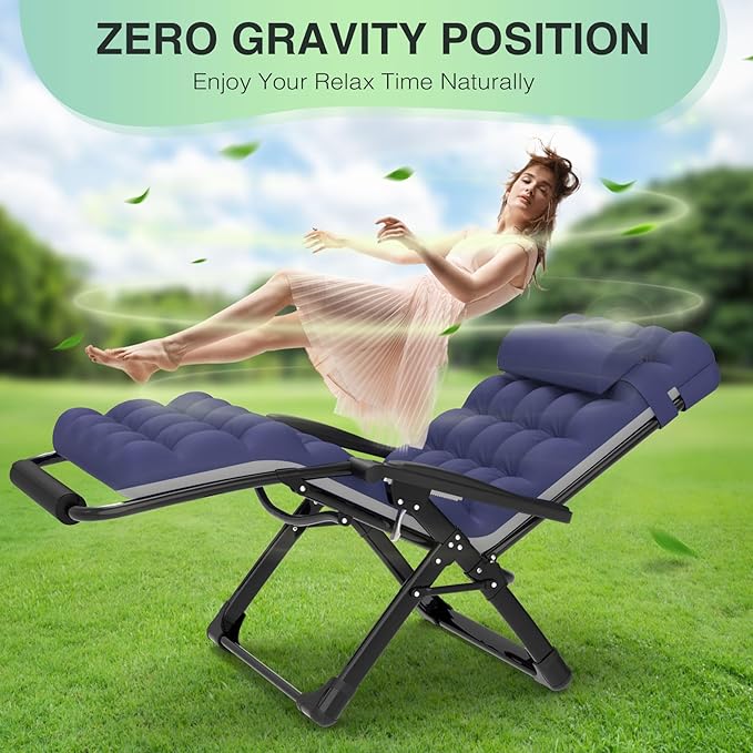 Suteck Oversized Zero Gravity Chair,33In XXL Lounge Chair w/Removable Cushion&Headrest, Reclining Camping Chair w/Upgraded Lock and Footrest, Reclining Patio Chairs Recliner for Indoor Outdoor,500LB