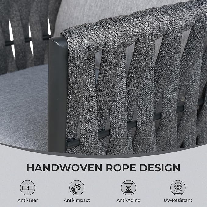 Grand patio Swivel Rope Wicker Chairs Set of 2, Patio Dining Chairs with Cushions, Wicker Armchairs Frame, Outdoor Modern Style for Backyard, Balcony, Quinn, Dark Grey