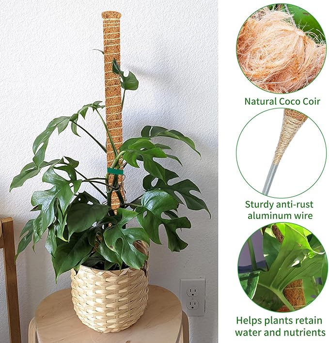 2 Pack 60 Inch Moss Pole Monstera Plant Support, Coir Moss Poles for Climbing Indoor Plants, Bendable Plant Stake Trellis for Potted Plant, Pothos, Philodendron