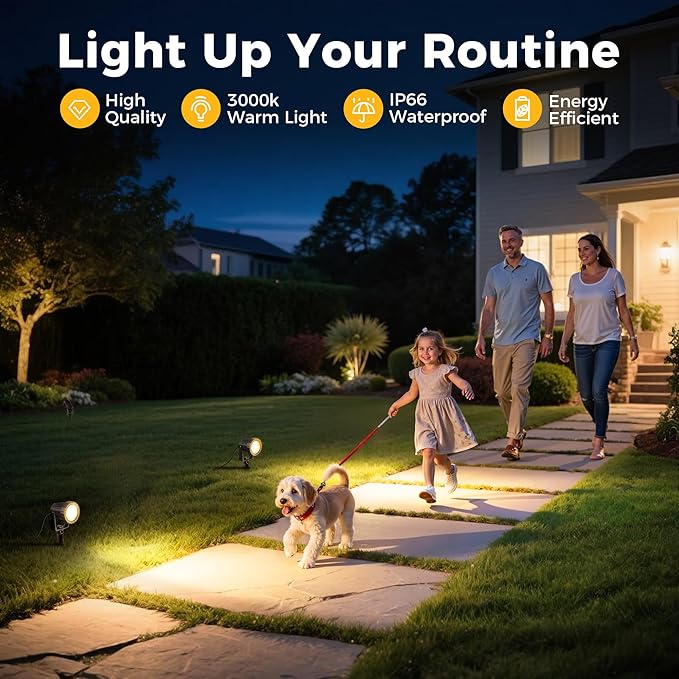L LOHAS LED Outdoor Landscape Lighting, Auto On/Off 3000K Low Voltage Landscape Lighting, IP66 Waterproof Spot Lights for Yard, Outside, Garden, House, Pathway, Plant, Holiday Decor (10 Pack)