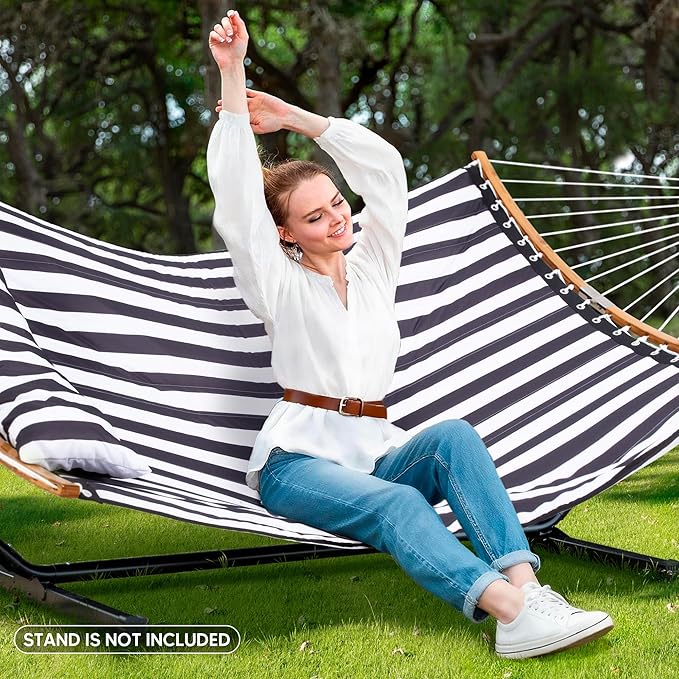 SUNCREAT Hammocks for Outside Hanging Tree Hammock for Outdoor, Large Replacement Hammock for Stand, Black Stripes