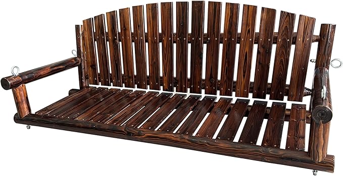 5FT Rustic Log Wooden Porch Swing, Heavy-Duty 900 LBS, Outdoor Hanging Bench for Patio, Garden, Yard – Solid Fir Wood, Handcrafted, Weather-Resistant Finish (Rustic, 5-feet)