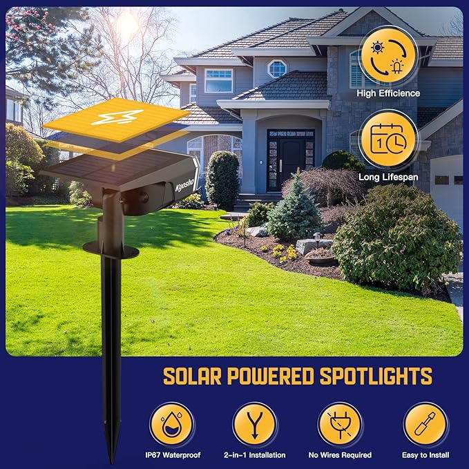 Kyosho Solar Outdoor Lights Waterproof IP67, 38 LEDs Solar Spot Lights Outdoor, 2-in-1 Landscape Spotlight with 3 Modes for Lawn, Pathway, Yard, Pool, 4 Pack