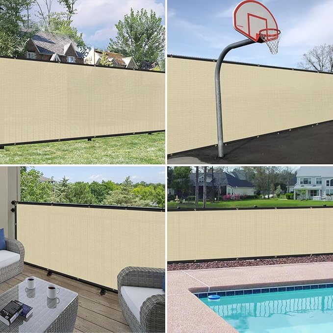 Windscreen4less Privacy Fence Screen Heavy Duty Windscreen Fencing Mesh Fabric Shade Net Cover with Brass Grommtes for Outdoor Wall Garden Yard Pool Deck, 6'x197' Beige