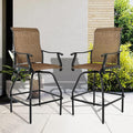 LEVELEVE Patio Bar Set 2pcs Swivel Bar Stools Outdoor Bistro Textilene Furniture Stability All-Weather Set (Dark Brown Fabric)