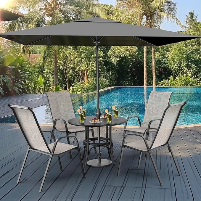 VINGLI Patio Chairs Set of 4 – Stackable Outdoor Dining Chairs with Comfortable Sling High Back Chairs and Armrests for Lawn, Poolside, Courtyard, Balcony, Garden, Yellow