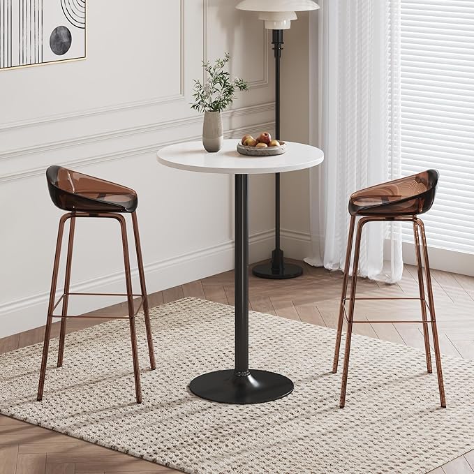 Flamaker Round Bistro Pub Table Modern Style Metal Base MDF Top Cocktail Bar Table Counter Bar Height for Pub, Dining Room, Party (4, White-Black)