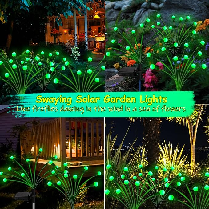 Kohlrabi Solar St Patricks Day Lights Outdoor, 4 Pack 40 LED Solar Green Firefly Lights Waterproof, Starburst Wind Swaying Light for Outside Yard Patio Planter Flower Bed Walkway Christmas Decoration
