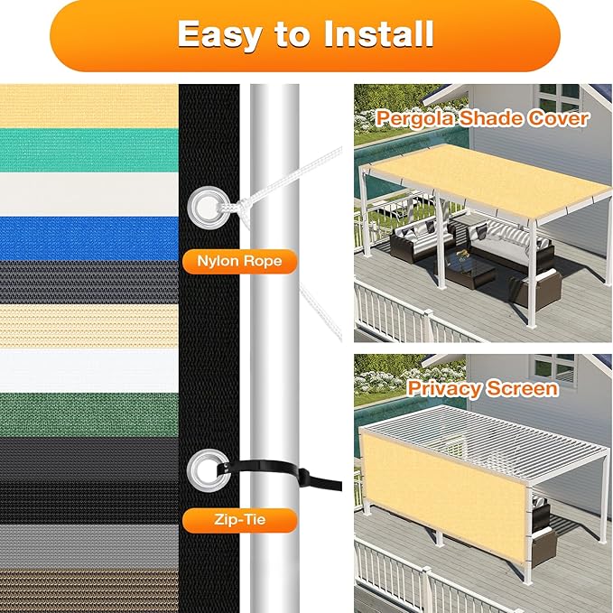Artpuch Outdoor Pergola Shade Cover 19x20 FT Sun Shade Cloth with Grommets Sand 90% UV Protection Canopy Patio Privacy Screen (Customized Available)