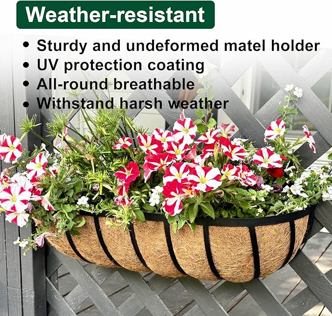 DUNCHATY Railing Planter Window Box - 2 Pack 24" Horse Trough Planter with Coco Fiber Liner - Deck Balcony Rail Planter for Porch Fence Patio Outdoor