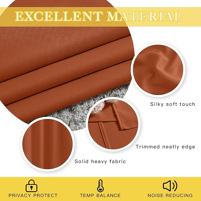 NICETOWN Burnt Orange Blackout Curtain for Sliding Door, Grommet Patio Door Curtain Wide Window Treatment Privacy Thermal Curtain for Bedroom/Living Room (1 Panel, W80 x L95)