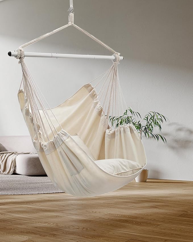 ADVOKAIR Hammock Chair Swing, Heavy-Duty Hanging Rope Swing Seat Supports 500 Lbs, Ideal for Outdoor Patio, Backyard, Porch, Deck & Indoor Bedroom Use