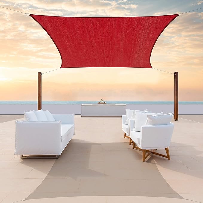 ColourTree TAPR1616 Custom Size 17' x 20' Red Sun Shade Sail Canopy UV Block UPF50 Rectangle - Commercial Standard Heavy Duty - 190 GSM - 3 Years Warranty