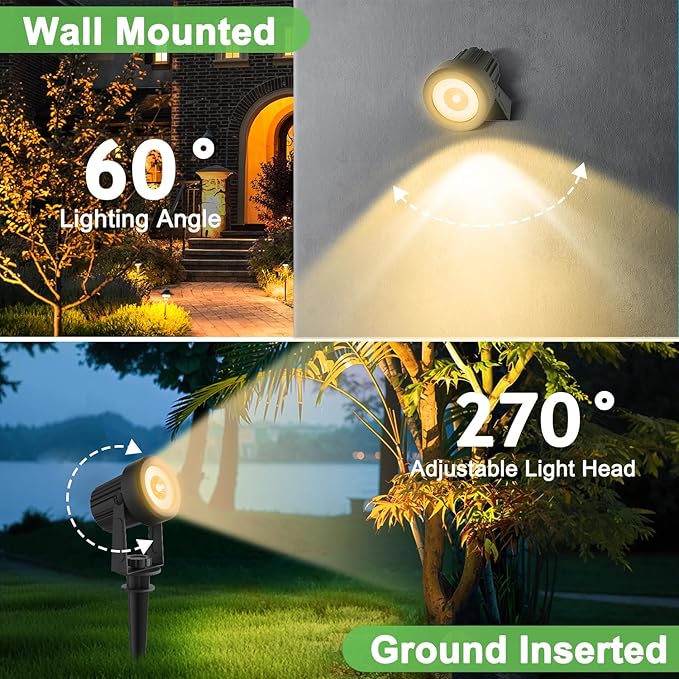 Solar Spotlights Outdoor Waterproof, Warm White Landscape Spotlights, Decorative Solar Spot Lighting for Garden, Yard, Pathway, Lawn, Poolside, Party, 4-in-1 Mounted (Warm White, 2 Pack)