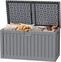 JUMMICO 250 Gallon Outdoor Resin Deck Box with Divider, Waterproof Storage Box with Lockable Lid&Side Handles for Garden Tools, Pools Supplies (Gray)