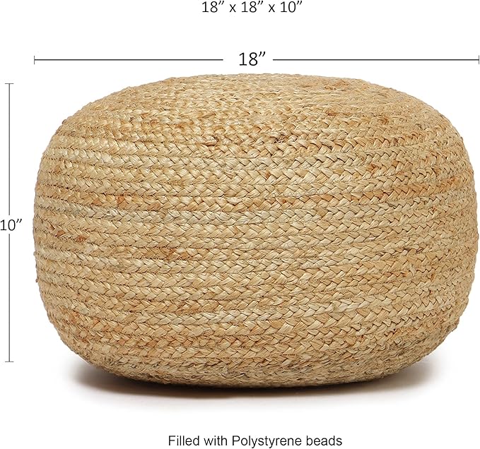 REDEARTH · Jute Circular Low Pouf Ottoman - Braided Pouffe Accent Sitting Round Footrest for Living Room, Bedroom, Nursery, kidsroom, Patio, Gym; 100% Jute (18"X18"X10"; Natural)