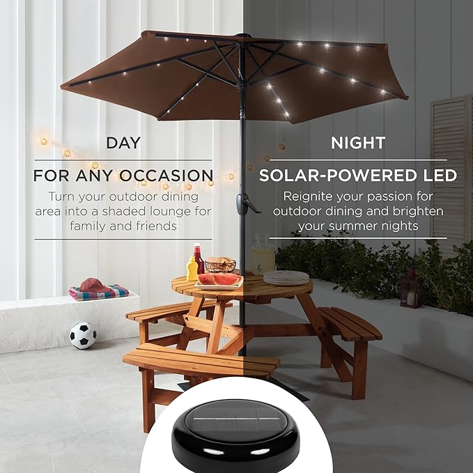 Best Choice Products 7.5ft Outdoor Solar Market Table Patio Umbrella for Deck, Pool w/Tilt, Crank, LED Lights - Brown
