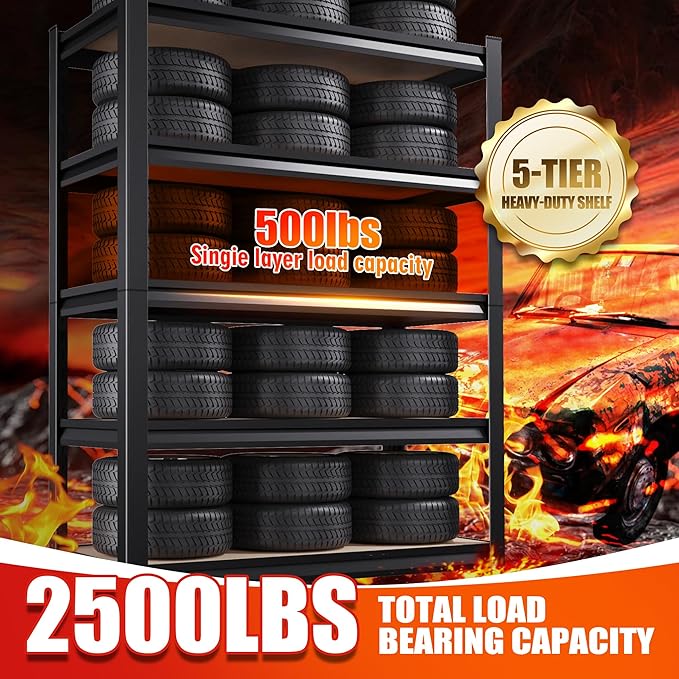Garage Shelving-2050 lbs 5 Tier Storage Shelves,Adjustable Heavy Duty Metal Shelving Unit and Storage Large Rack,Utility Steel Shelf for Warehouse Industrial Pantry Basement -78"x46"x20",Black